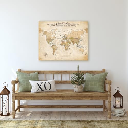 Image of DECORARTS - Antique Vintage World Map Canvas Wall Art, Old World Maps for Wall Decor, Hand-Stretched Giclee Print, Living Room Bedroom Office Home Decor, Ready to Hang, Handcrafted in USA, 20x16''