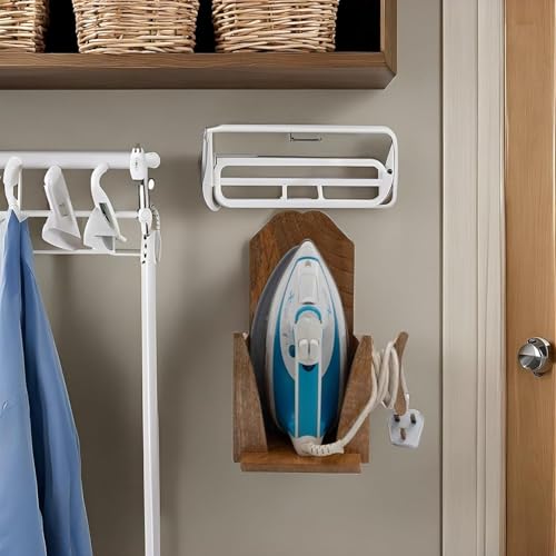Image of Wooden Iron Press Holder.Free from Electricity.Save You & Your Family from Shock.Not Only Hold Iron But Organise Power Cable Also. Press Machine Holder for Laundry and Home1