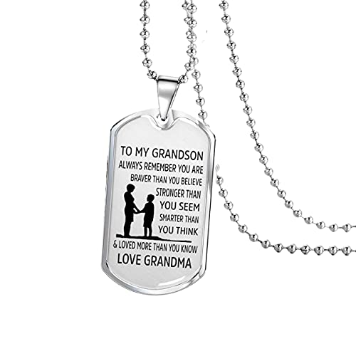 HAYOUWAY to My Grandson Necklace Silver Chain Necklaces Inspirational Birthday Gifts For Teens Mens from Grandma