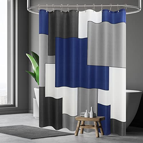 Blue And White Waffle Weave Shower Curtain Grey White Shower Curtains For Bathroom Modern Geometric Black Gray Shower Curtain Set With Hooks Hotel Bath Curtain Water Repellent Washable 70X72 Inch Navy #TOP1