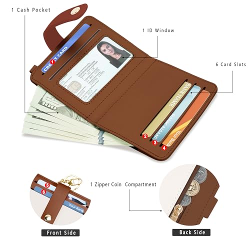 Image of Airkit Small Wallet Women RFID, PU Leather Card Holder with Keychain | Slim Compact Zipper Coin Purse for Ladies, Travel Holiday Gifts for Mom, Cute Mini Bifold Wallets