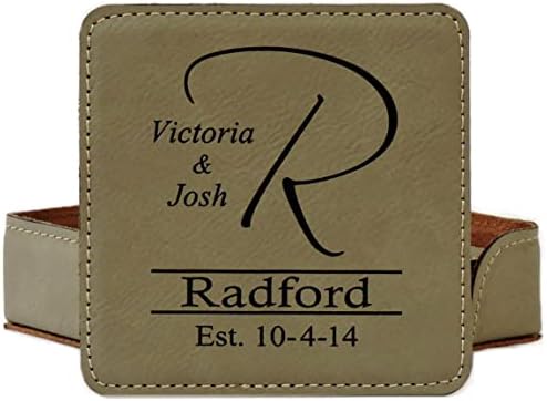 Leather Coasters (6) with Holder Laser Engraved