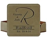Leather Coasters (6) with Holder Laser Engraved