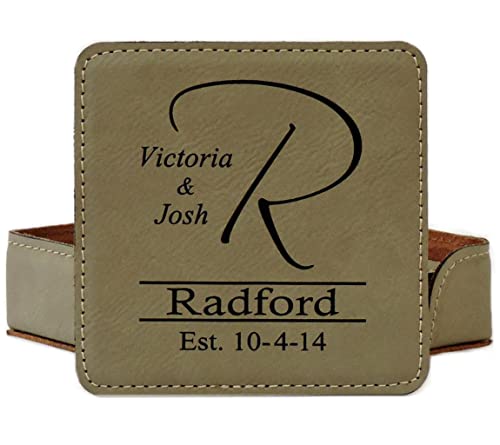 Leather Coasters (6) With Holder Laser Engraved #TOP29