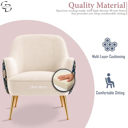 Image of Accent Chair with Ottoman | Modern Velvet Lounge Chair with Floral Designer Back | Upholstered Armchair for Living Room, Bedroom & Cafe | Golden Legs