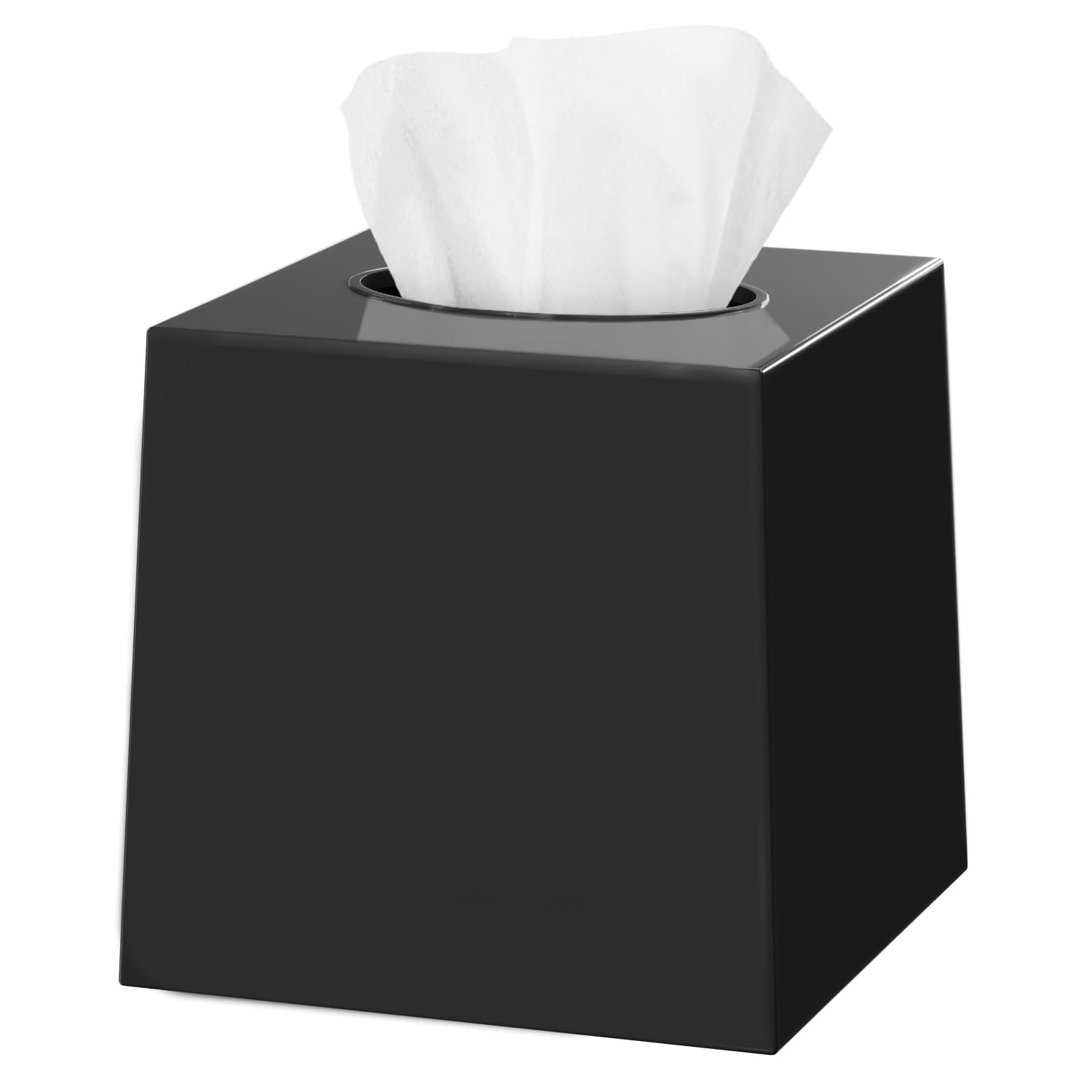 DWËLLZA Home Black Tissue Box Cover Square - Plastic Facial Tissue Box Holder - Decorative Cube Tissue Holder Vessel Dispenser; Black Dresser, Vanity Countertop, Bedroom, Office, Bathroom Decor