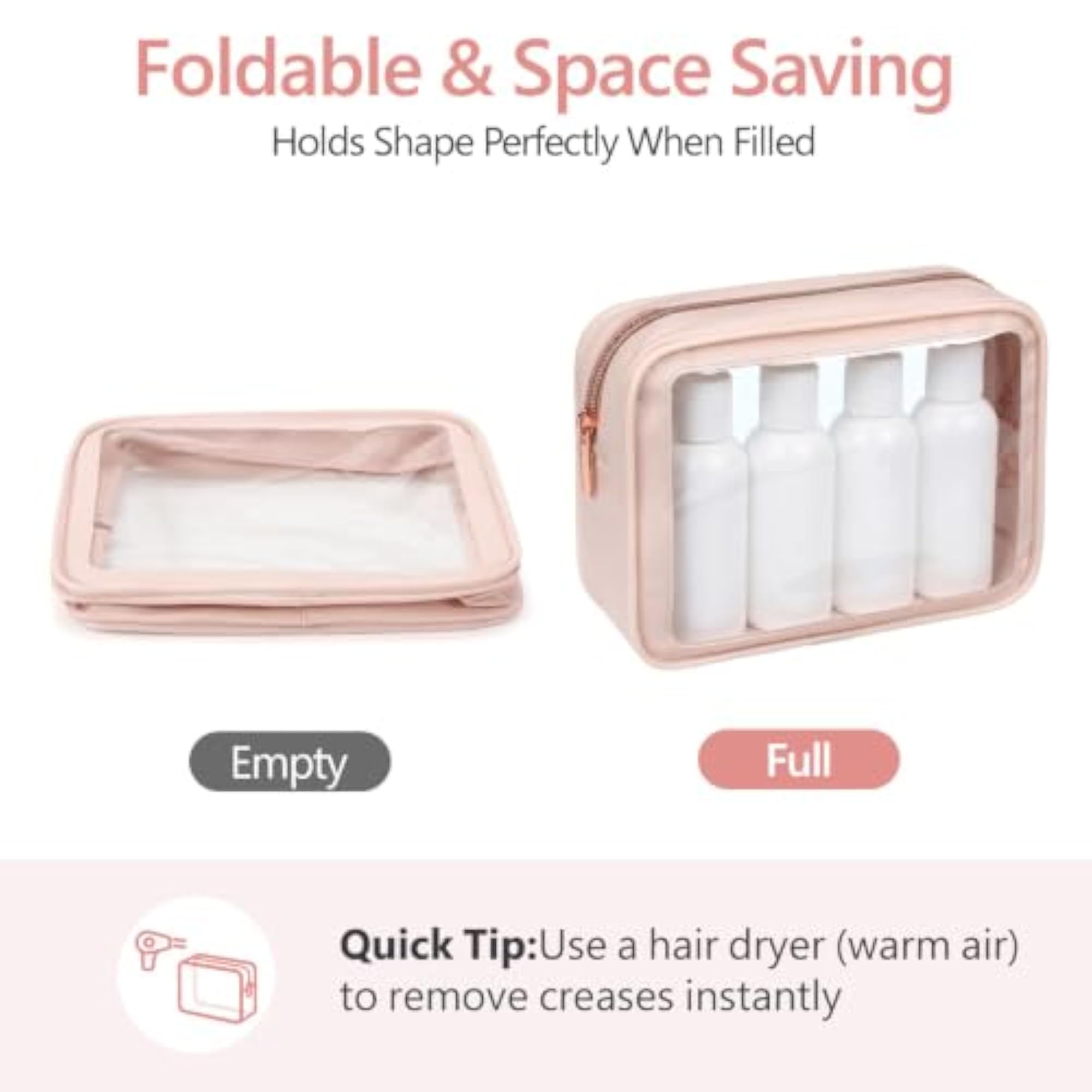 TSA Approved Color-Edged Clear Makeup Bag, Pink 2 Pack