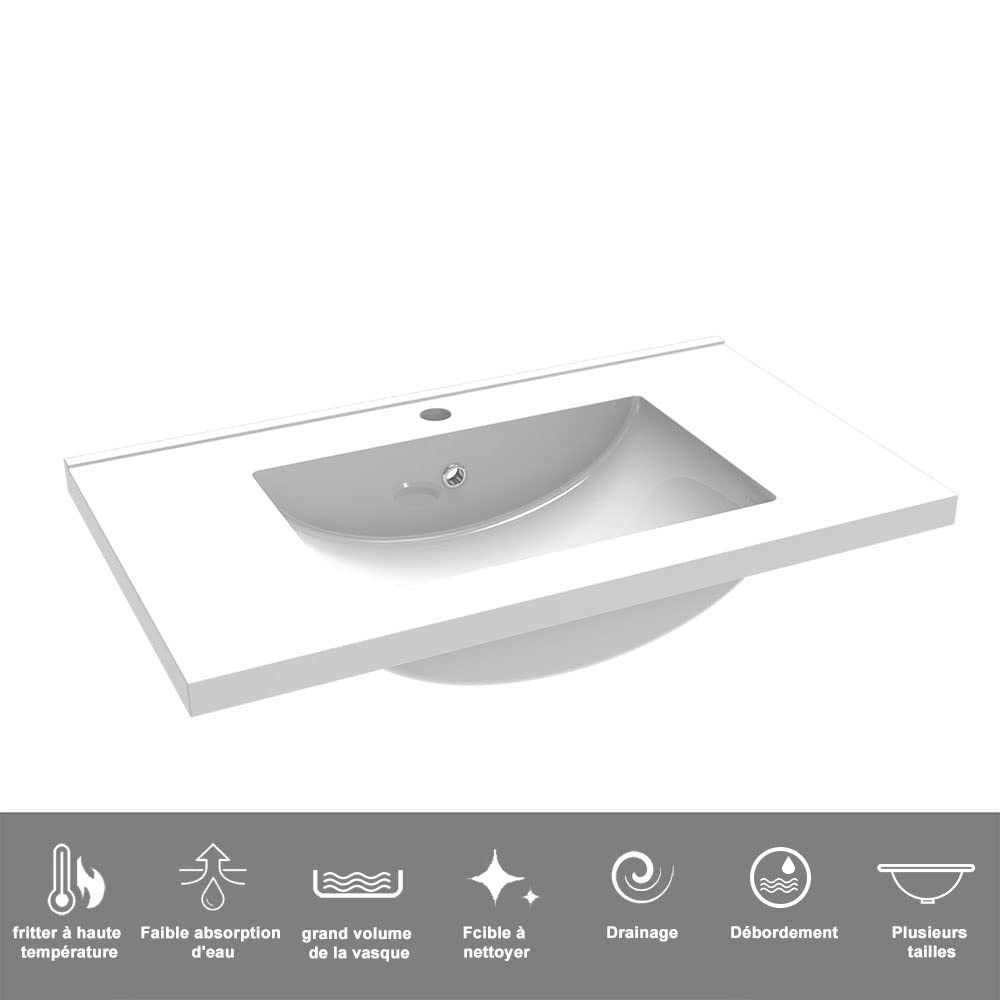 Aica Meuble de Salle de Bain Suspendu 79 cm, 3 tiroirs, avec Vasque en céramique, chêne Mat