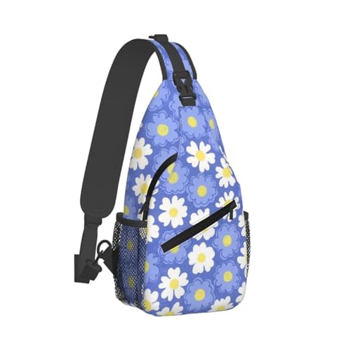 Black colorful Daisy Sunflower White Sling Backpack Unisex Crossbody Chest Bag Shoulder Chest Bag For Women Men Hiking Travel2