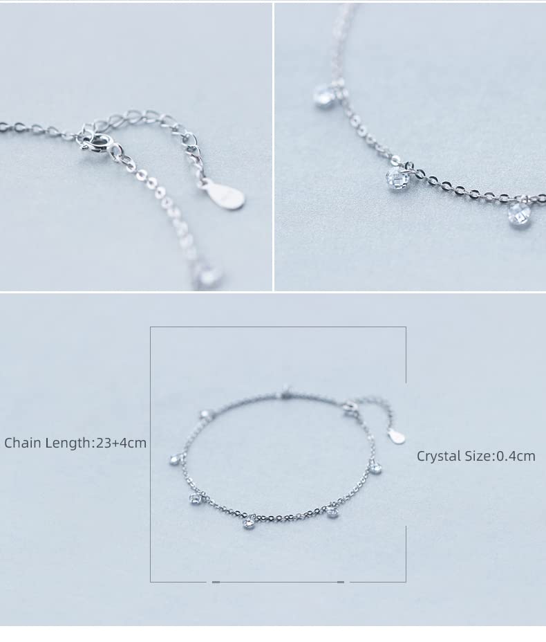 Pulsera de pie, Cadenas for el Tobillo, Tobillera de circón Brillante Auténtica Plata de Ley 925 Moda Descalza Pulsera de Cadena Original for Mujer Joyería Fina