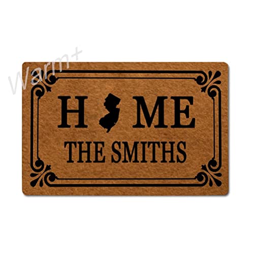 Warm+ Personalized Doormat Home State Door Mat with Rubber Backing Home Decor Indoor Outdoor Mats for Entry Front Floor Mats 23.6 x 15.7 Inches - New Jersey