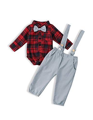 Yoveme Newborn Baby Boy Fall Clothes Gentleman Outfit Infant Wedding Clothes Bowtie Tuxedo Formal Suit(BB-red, 3-6 Months)