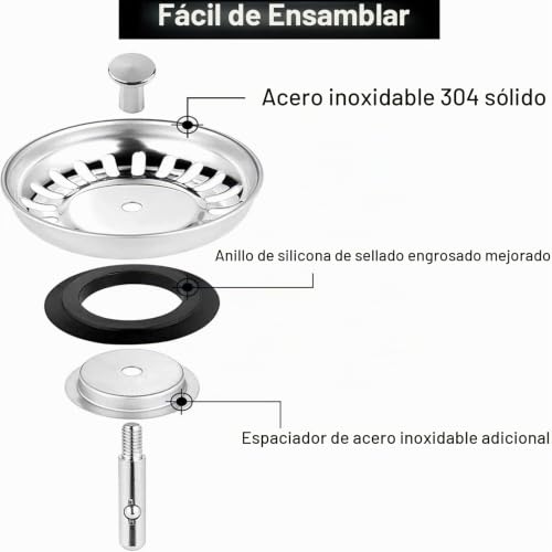 Miniatura 5 de Paquete De 2 Tapones Coladores De Fregadero De Cocina, Tapón De Repuesto De Acero Inoxidable Para Atrapador De Alimentos Pelo, Diámetro Del Agujero Del Fregadero Del Reino Unido 80 Mm