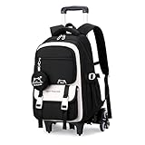 Rolling Backpack for Boys Girls Kids Backpack with Wheels Elementary School Roller Bookbag Trolley School Bag for Travel Black