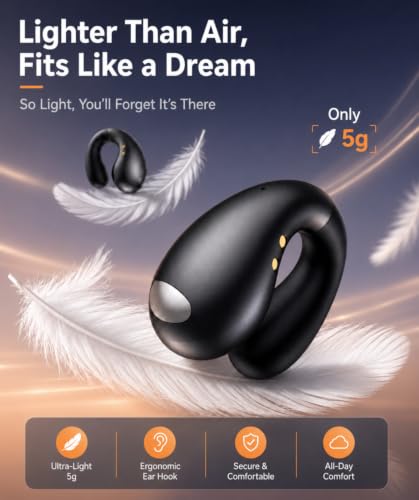 Image of Boytond Ultra Open Ear Earbuds - Comfort Clip On Earbuds, Wireless Bone Headphones Design for Long Listening, Fast Charging for Running, Sports, and Travel, Carbon Black