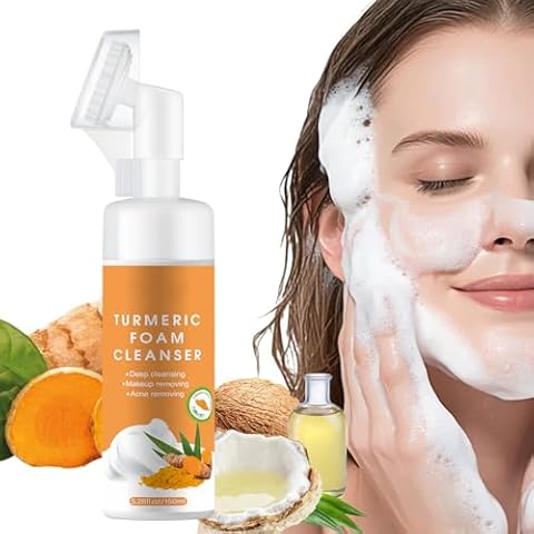 Turmeric Face Wash Turmeric Facial Cleanser, Facial Cleanser for Women, Turmeric Cleanser Facial Cleansing Products Cleanser Daily Turmeric Foaming Face Wash with Brush for Women Men 5.28FLOZ Cover