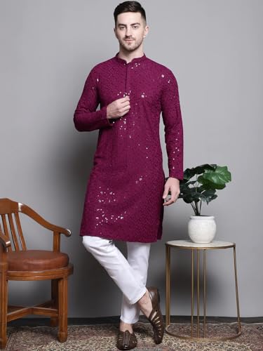 Image of Lucknow Chikan Men's White Pure Cotton Kurta Pajama Set, Full Booty