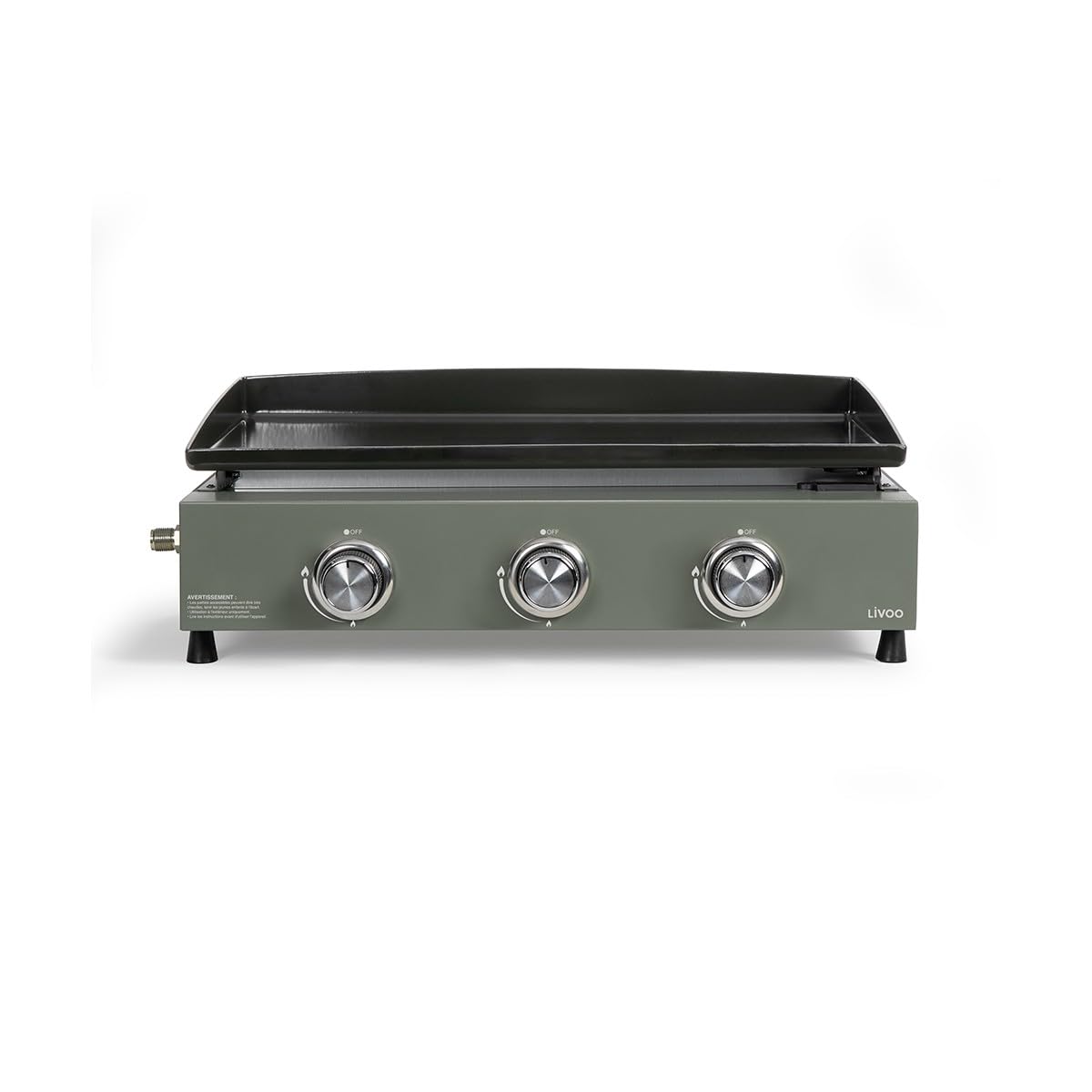 LIVOO – Plancha de gas 3 quemadores DOC234 – Potencia total de 7,5 kW, 62 x 34,5 cm de cocción, 6 a 8 personas, butano y propano