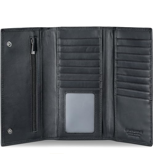 Trifold Long Wallet for Men, Rfid Genuine Leather Wallet for Checkbook and Credit Cards