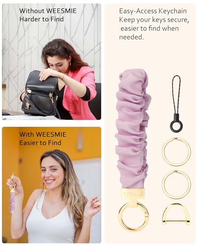 Image of WEESMILE Scrunchie Keychain Wristlet for Car Key Chain with D Key Ring