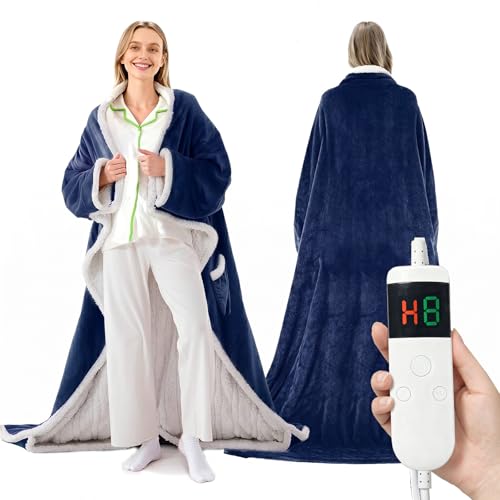 Image of Wearable Heated Blanket With Sleeves & Foot Pocket, Heated Throw Blankets Fast Heating Blanket With 10 Heat Settings Auto Shut Off Over-Heat Protection-Warm Gift, Machine Washable, 52 inch*72 inch+18 inch