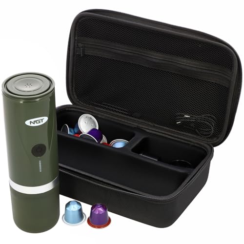 Portable NGT Espresso Coffee Maker 3-in-1 with Heating Function, Travel Case, USB-C Rechargeable, Compatible with Coffee Capsules and Ground Coffee for Outdoor Activities