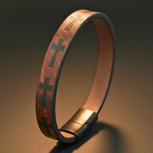 Image of THE MEN THING Leather Bracelet for Men - American Style Genuine Leather Multi-Layer Braided Bracelet with 100% Stainless Steel Magnetic Buckle for Men & Boys (8 inch)