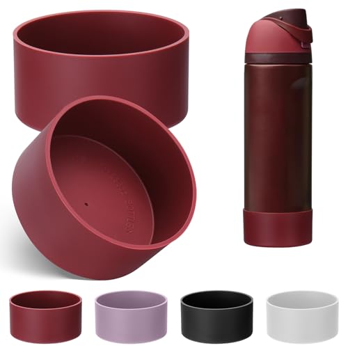 Mity rain 2PCS Silicone Boot for Owala Water Bottle 24 oz 32 oz, Anti-Slip Protective Sleeve Bottom Bumper Protector for FreeSip Stainless Steel Water Bottles Accessories (Black Cherry, 24oz)