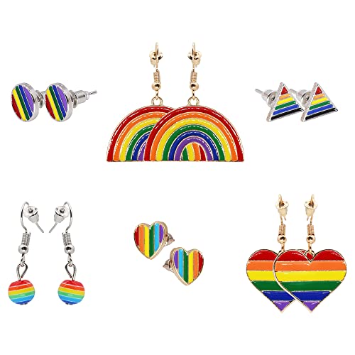 TOPWAYS Regenbogen-Ohrringe, 6-teiliges Set für Damen und Herren, Gay-Pride-Accessoires, Schmuck für Reisen