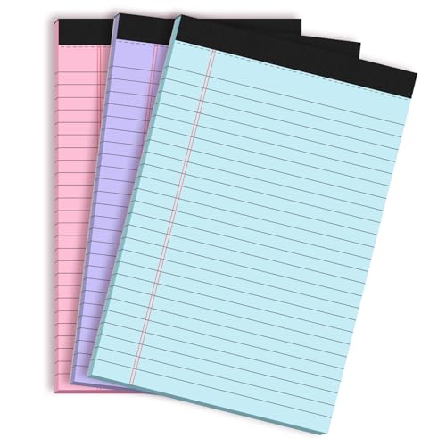 MuiAng Note Pads 5x8 Inch 3 Pack Colored Small Legal Pads 5x8 College Ruled Notepads 5x8 Lined Notepad 30 Sheets Small Writing Pads Pink/Purple/Blue Pad of Paper for Home, Office, School