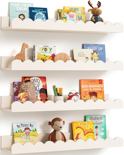 Seocry Scalloped Wall Bookshelves for Nursery, Floating Wooden Book Shelves
