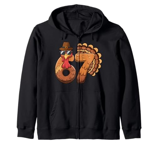 Funny 67 Turkey Thanksgiving Six Seven Shirts Boys 6 7 Meme Zip Hoodie