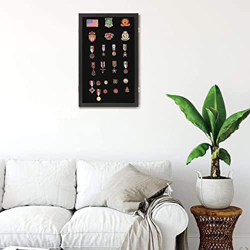 Image of VERANI Pin Display Case Badge Display Frame Oversized Black for Beach Tags | Flexible layout arrangement,Premium real clear glass door,Wood matte black frame,Wall mountable design