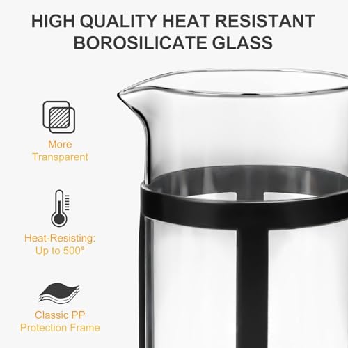 Image of French Press Coffee Maker, 600 ML, Stainless Steel, 4-Part Filtration, Black (600ML)