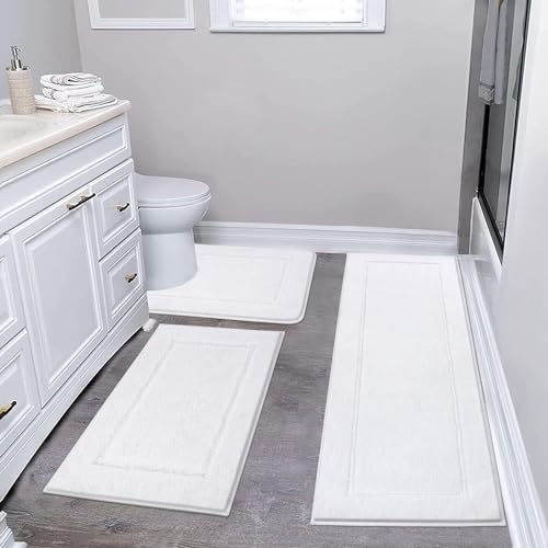 Pauwer 3 Piece Plush Bath Mat Set, Non Slip Shaggy Bathroom Rugs with U-Shaped Contour Toilet Mat for Bedroom Living Room