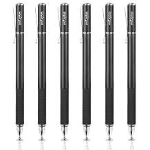Mixoo Universal Stylus Pen for Touchscreen iPhone iPad Android Tablet Apple Kindle Switch Chromebook Galaxy All Touch Screens, Disc & Fiber Tip 2 in 1 Stylus Pens for Touch Screens 6 Black