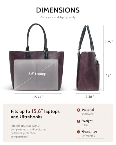 Image of Laptop Tote Bag for Women, Leather Work Tote with Padded Laptop Compartment, Cup Holder, Office Computer Briefcase