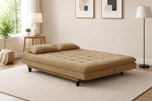 Image of Deco Studio Velvet Fabric Wooden Three-Seater Apsen Sofa Bed with Tufted Couch Sofa for- Living Room Furniture-Golden-Color