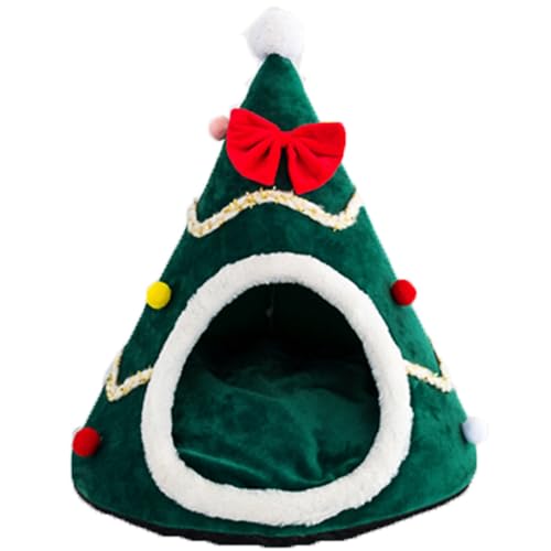 Christmas Cat Bed, Christmas Tree Cat Bed, Christmas Cat House, Cat House Christmas Tree, Cat Sleeping Bag for Indoor Cats (Green, L)