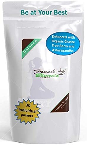 Fresh Blends Balance - Enhanced Premium Instant Coffee – Hormonal Balance, Energy, Reduce Stress - Organic Chaste Tree Berry, Ashwagandha and other nutrients - 30 Sticks, Net Wt: 2.4 Oz.