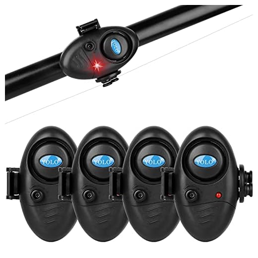 Linkstyle 4PCS Fishing Bite Alarm Indicator, LED Light Fishing Bite Alarms Bell Electronic Adjustable Sound Volume Sensitive Digital Sound Alert on Fishing Rod for Daytime Night Carp Fishing Outdoor