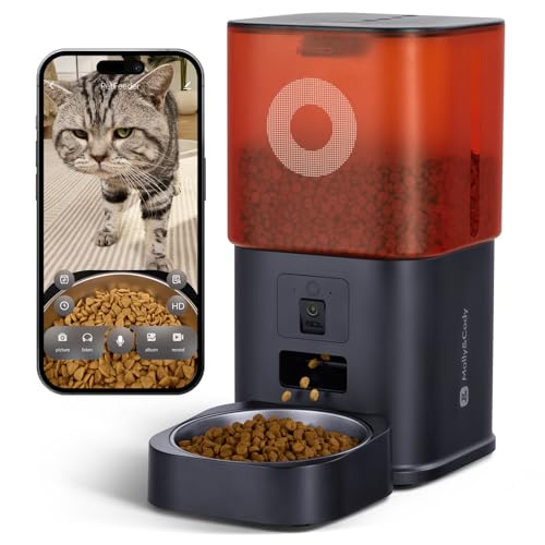 Automatic Cat Feeder with Camera: 6L Automatic Dog Feeder with 2-Way Audio Night Vision Dual Power Supply App Control 2.4G WiFi Timed Auto Cat Food Dispenser with Stainless Steel Bowl (Black)