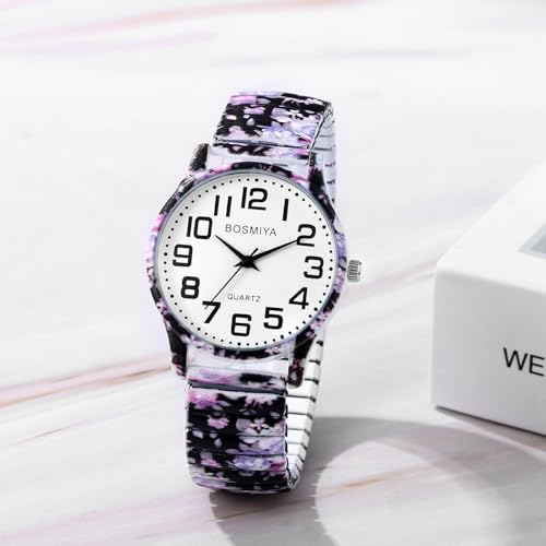 JewelryWe Orologio da Polso da Donna Elastico: Orologio Boemia Estivo con Numero Grande Cinturino Colorato in Metallo Retro Vintage Regalo per Lei - 4