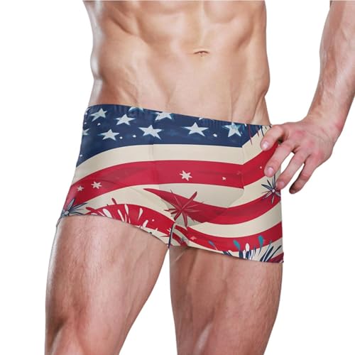 July 4th Independence Day American Flag Mens Swim Trunk Swimwear Swim Brief Square Leg Board Short S S04070833