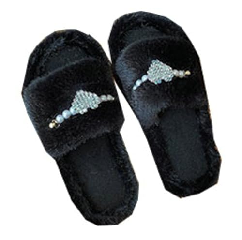 Women Plush Open Toe House Slippers Indoor Cotton Slippers with Pearl Soft Fuzzy Breathable Design for Home Lounging