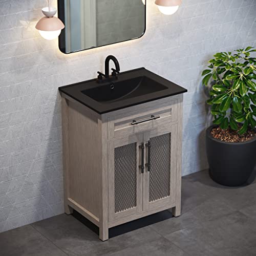 24\" Vanity Top Bathroom Sink with 4\" Centerset Faucet Holes in Matte Black - Thumbnail 5