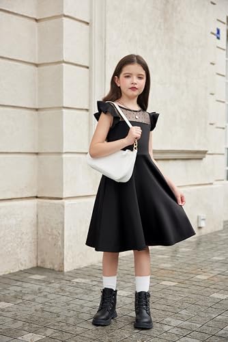 Girls Dresses Summer Formal Party Wedding Ruffle Sleeve Mesh Knee Length A Line Dress with Pockets4