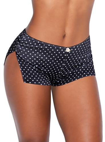 OZICERD Low Rise Booty Shorts Micro Mini Pajamas Shorts for Women Cute Boy Short Side Slit Ruched Lounge Pj Bottoms Black White Polka Dots S
