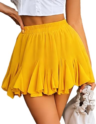 Image of Avidlove Women's Pleated Skirt Boho Ruffle Flowy Mini Skirts High Waisted Flared Skater Skirt Basic Outfits