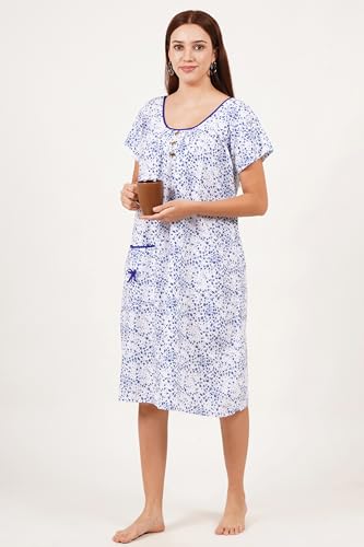 Image of Breezly Woman's Long Short Calf Length Pure Cotton Nighty